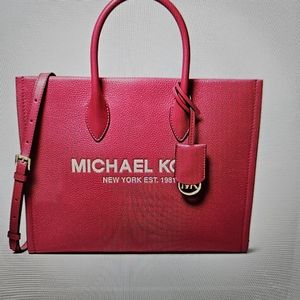 Michael Kors Mirella Leather Pebble Tote Bag, Red